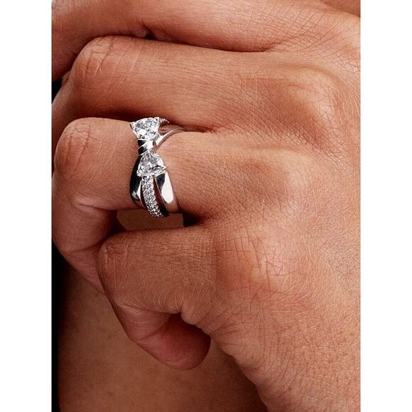 Pandora Sparkling Bow Crossover Ring Sterling Silver Cubic Zirconia Sz 5 - Picture 2 of 16